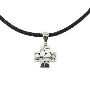 John Hardy Sterling Silver Mens Kali Cross Pendant Leather Cord Necklace 18-20"
